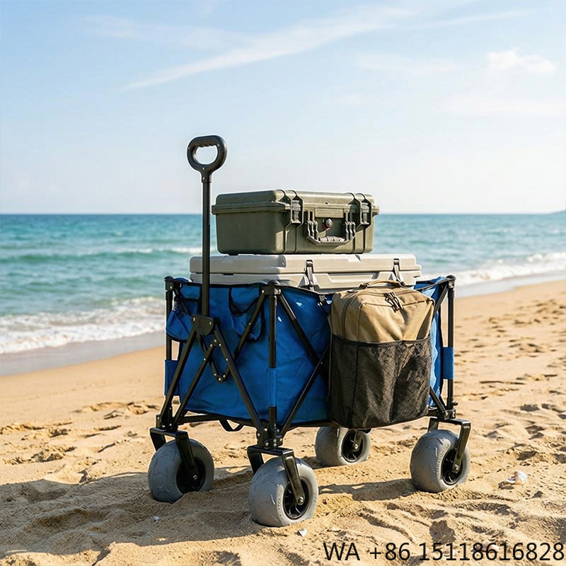 Outdoor Camping Furniture - Faltbarer Metall-Strandwagen mit Schnellverschluss-Schwenkballonrädern, Kompakter &