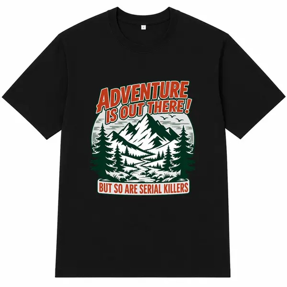 Outdoor Camping Adventures - Outdoor Adventure Letter Print Schwarzes Shirt,