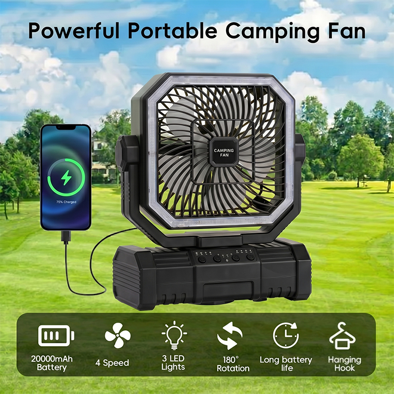 Outdoor Camping Gazebo - 20000mAh Camping-Deckenventilator, wiederaufladbar, batteriebetrieben, tragbarer Ventilator
