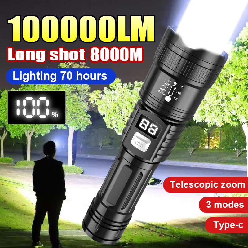 Outdoor Camping Adventure Lamp - 100000LM superhelle LED-Taschenlampen, wiederaufladbare LED-Taschenlampe, große