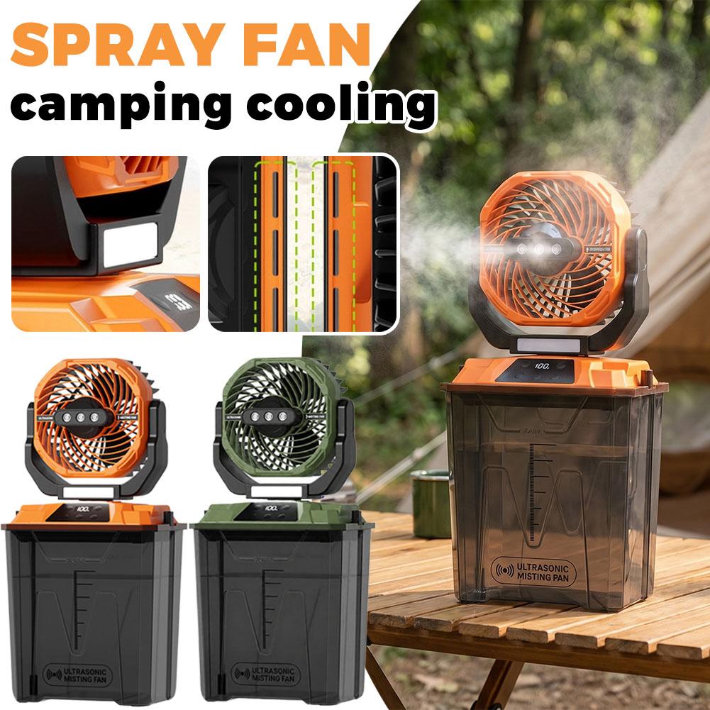 Outdoor Camping Fan - Neuer Outdoor-Nebelventilator, tragbarer Camping-Kühlventilator mit Zeltlicht,