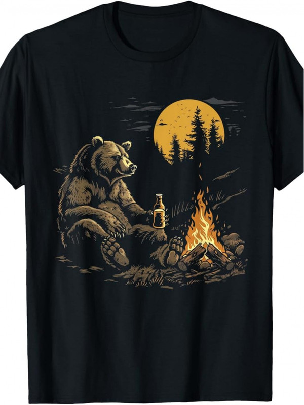 Outdoor Camping Adventures - Herren-Freizeit-T-Shirt aus Baumwolle mit Bären-, Camping-,