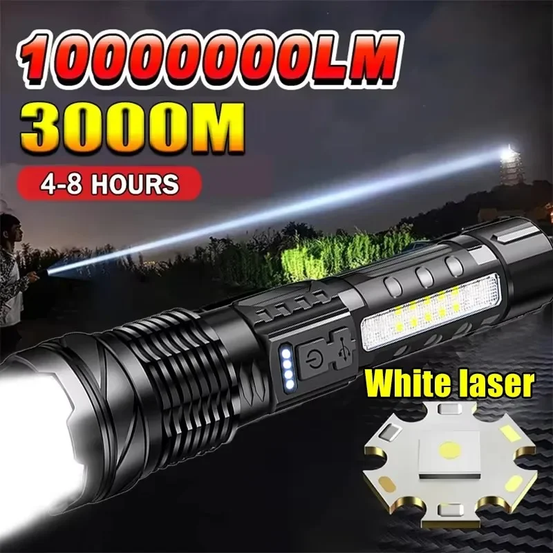 Outdoor Camping Adventure Lamp - Leistungsstarke LED-Taschenlampe mit Batterieanzeige USB-Aufladbar Teleskop-Zoom-Fackel