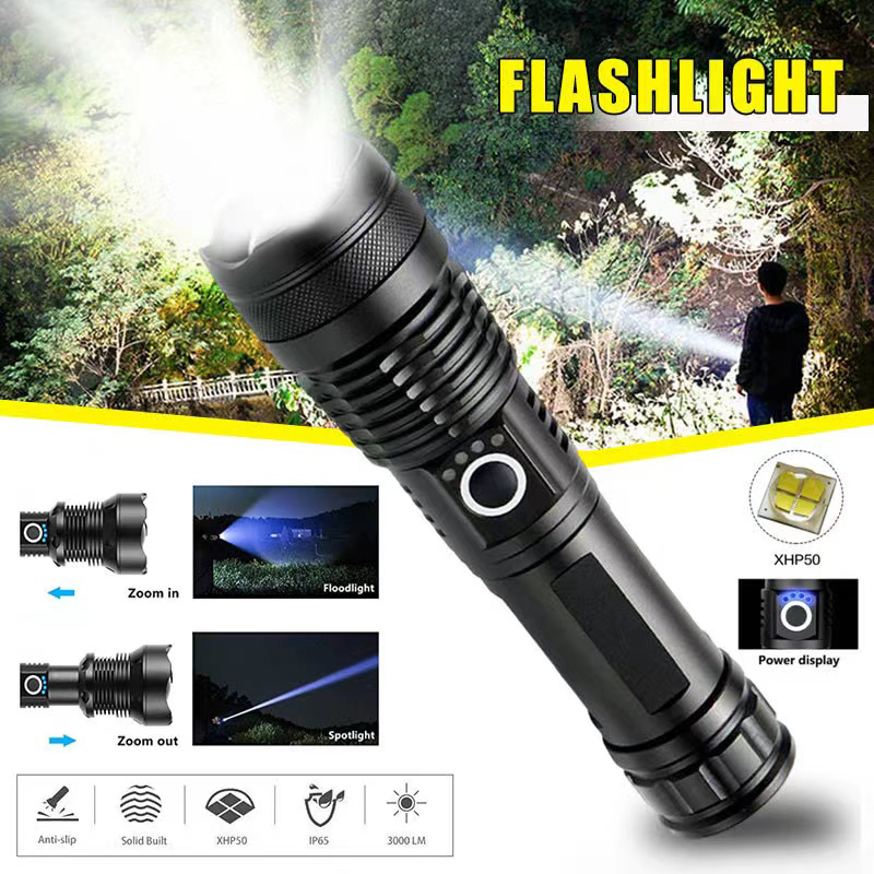Outdoor Camping Adventure Lamp - Hochleistungs-XHP70-LED-Taschenlampe, wiederaufladbar, USB-C-Taschenlampe, zoombare Handlaterne, wasserdichte